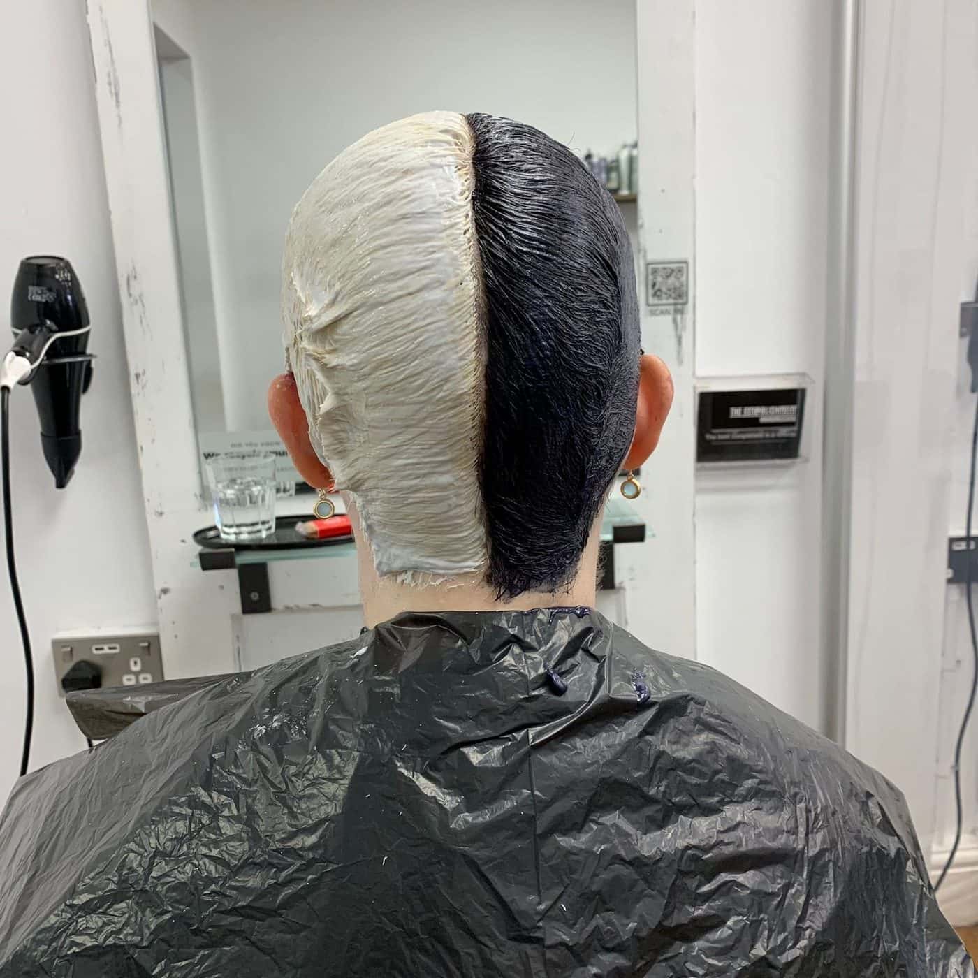 Half and half colour application in progress at The Establishment Hairdressing, Farnham