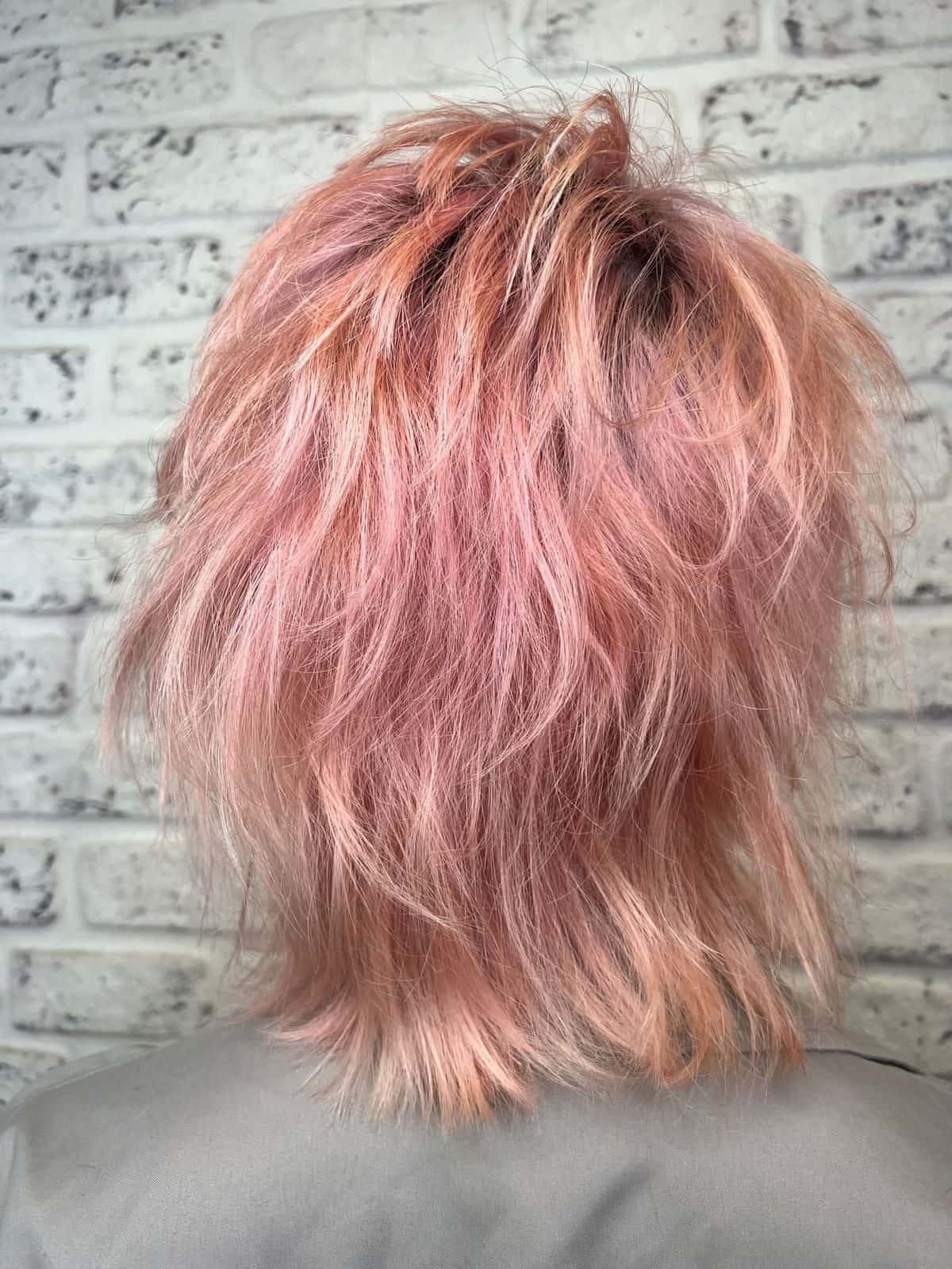 Pink choppy shag haircut styled at The Establishment Hairdressing, Farnham