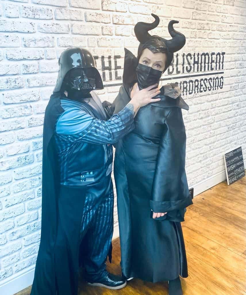 The Establishment Hairdressing team dressed up outside the Farnham salon
