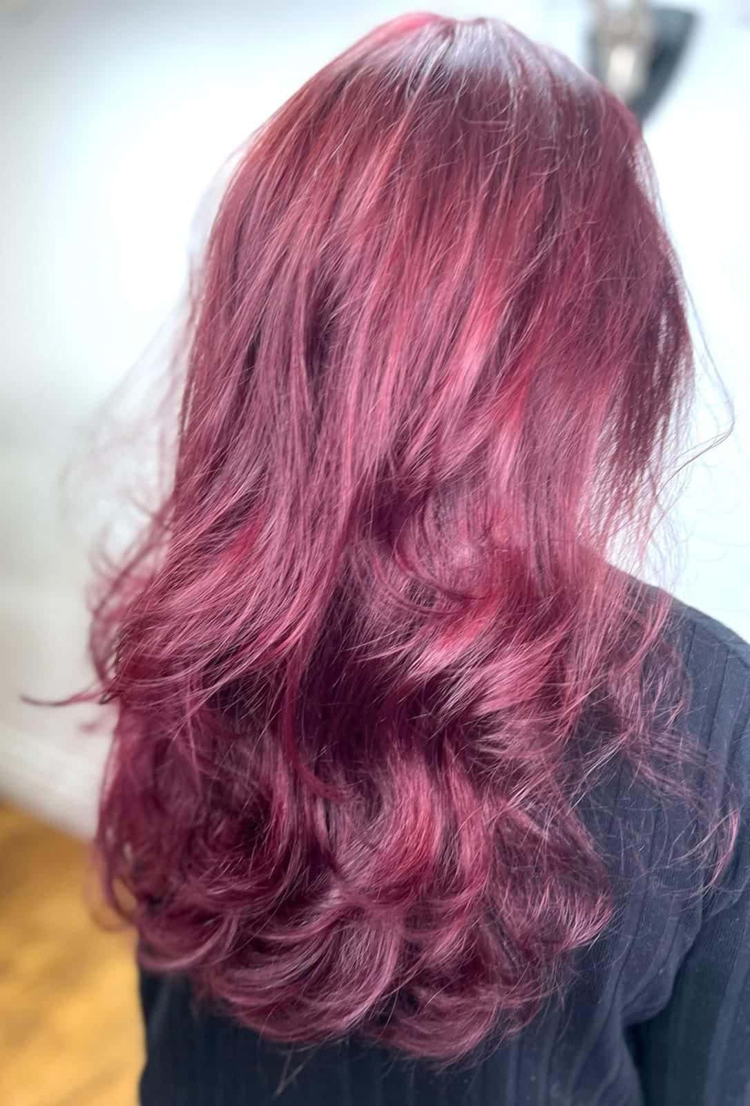 Vivid magenta hair colour created at The Establishment Hairdressing, Farnham